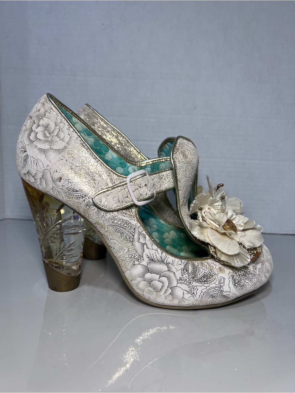 Irregular Choice Can’t Touch This Bridal Heels EU 40 Ivory Gold Floral Mary Jane